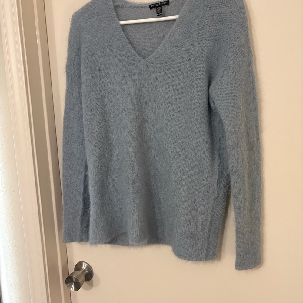 Eileen Fisher Powder Blue V-Neck Angora Blend Sweater